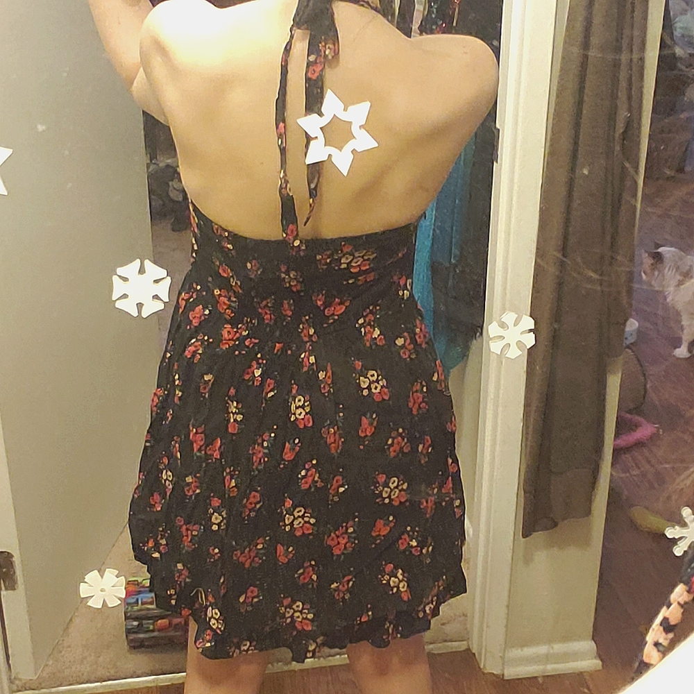Floral & black backless halter bustier flare dress - Picture 10 of 14